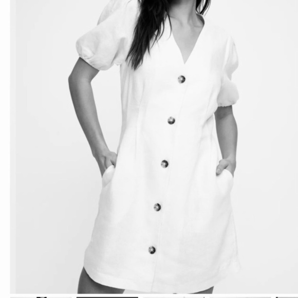 Aritzia Wilfred Caprice Button Front 100% Linen Dress White Large - V Neck - Picture 15 of 15